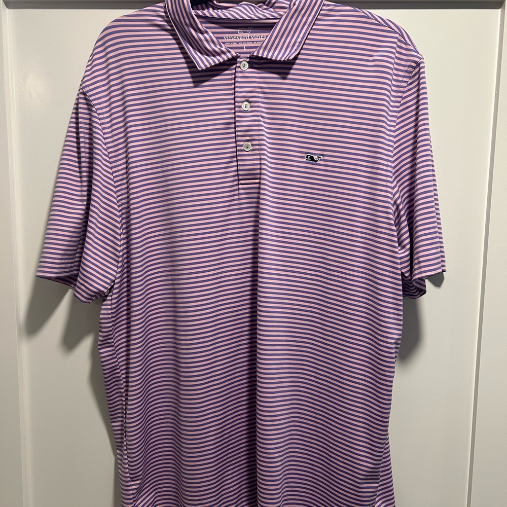 Vineyard Vines Purple and White Striped Polo Shirt